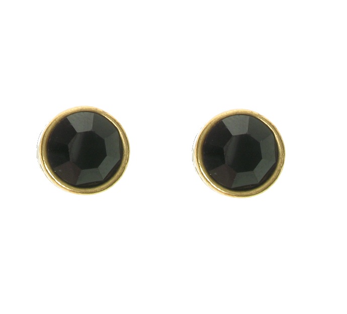 A & C - Jet Black Swarovski Crystal & Gold Stud Earrings