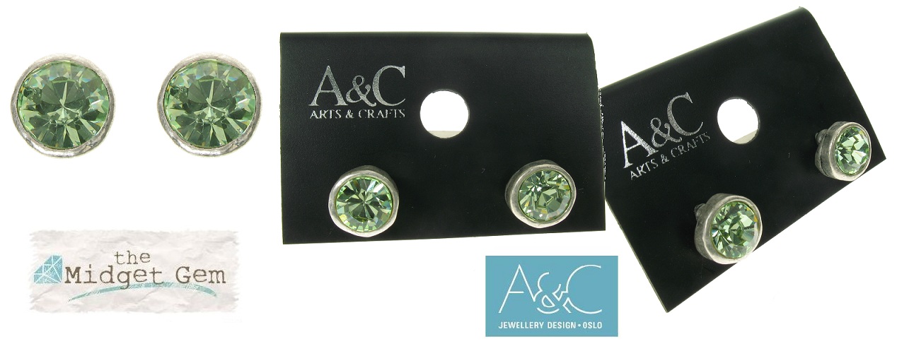 A & C - Peridot Green Swarovski Crystal Silver Plate Stud Earrings