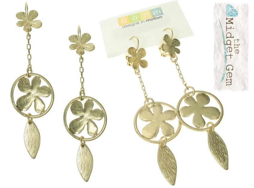 The Bohm Blossom Flower Dangly Earrings - Gold Plate