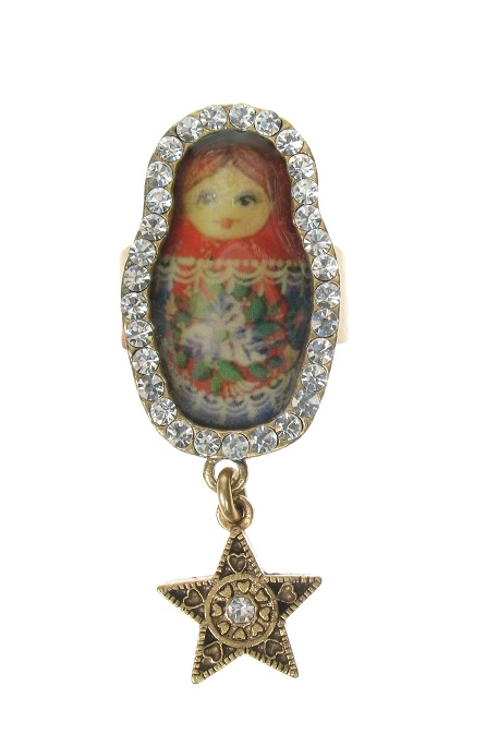 Russian Doll & Star Ring By PILGRIM - Gold/Clear BNWT - Brand New Old Stock