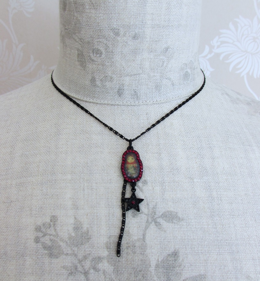 PILGRIM - Single Small Russian Doll Necklace - Black/Red BNWT