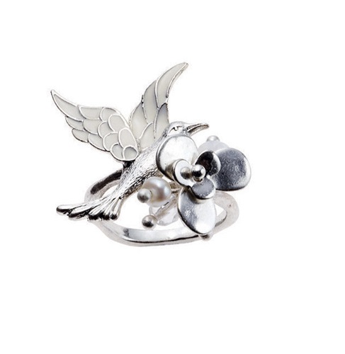 BOHM - Love Birds - Adjustable Ring - Silver Plate/White BNWT