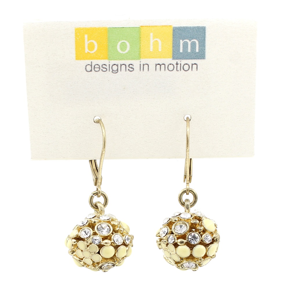 Bohm Floral Folklore - Crystal-Ball Earrings - Gold Plate/Cream/Clear BNWT