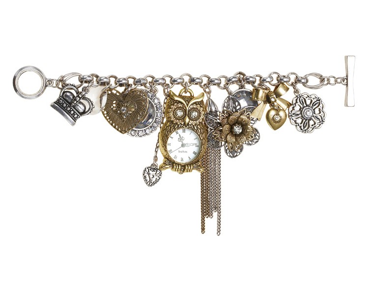 'Charm Du Jour' Owl Multi-Charm Bracelet - Mixed Gold/Silver Plates