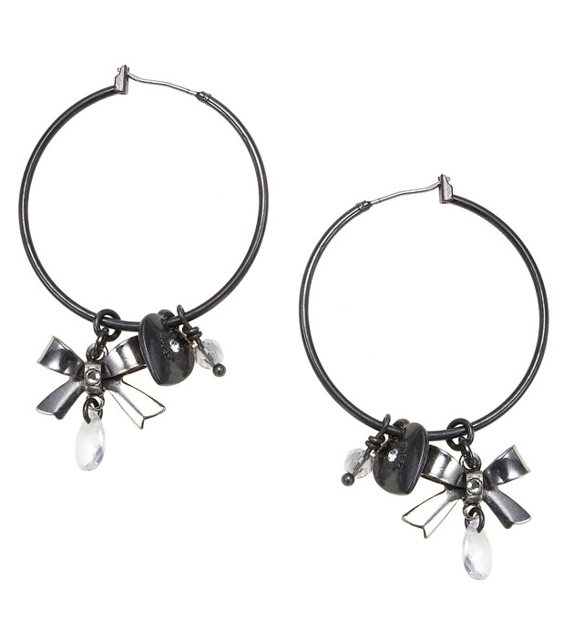 'Charm Du Jour'  Hoop & Charm Earrings - Hematite Plates