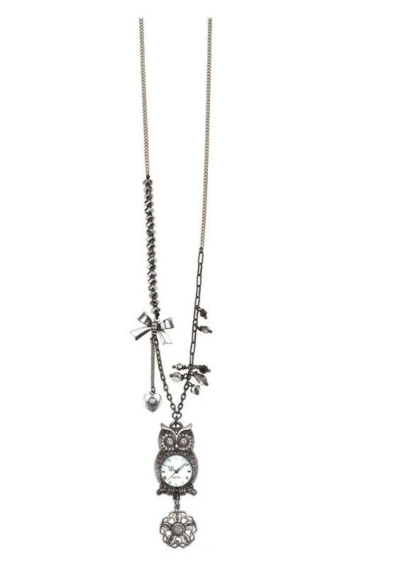 Charm Du Jour Long Owl Necklace- Hematite Plate
