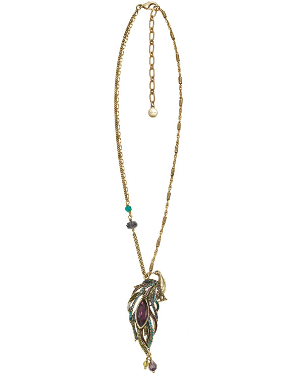 BOHM - Peacock Pendant Necklace - Burnished Gold Plate BNWT