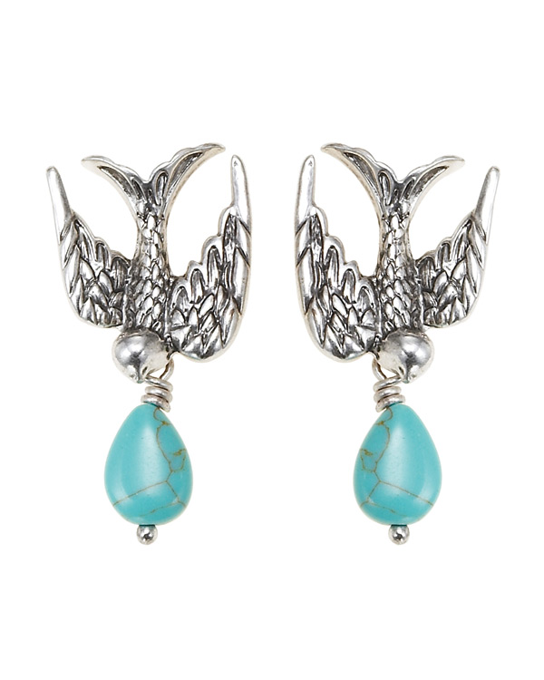 The Bohm Cluster Allure Bird Earrings - Silver/Turquoise