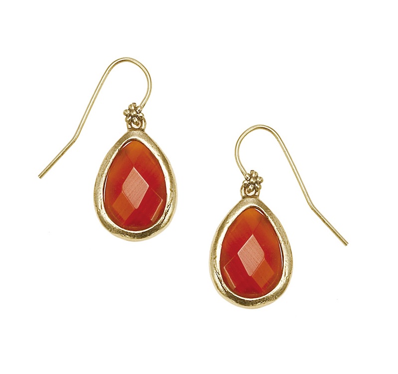The Bohm - Autumn Ray - Red Agate Faceted Drop Earrings - Gold Plate