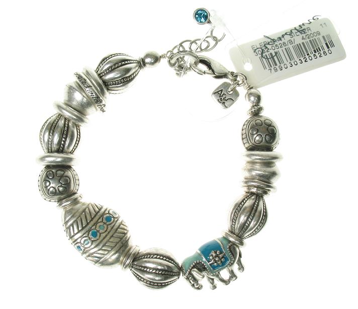 A & C Elephant  Adjustable Bracelet - Silver/Blue
