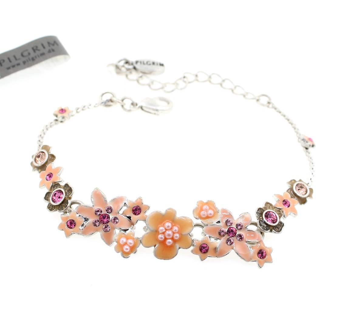 PILGRIM - Enchanted Flower - Clusters of Flowers Bracelet - Silver Plate/Pink BNWT