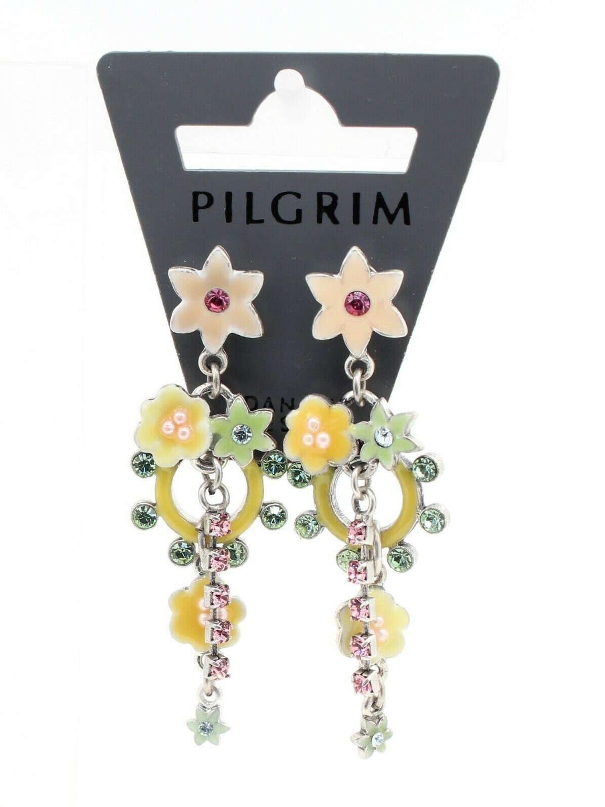 PILGRIM - Enchanted Flower - Longer Drop Earrings - Silver Plate/Pastels BNWT