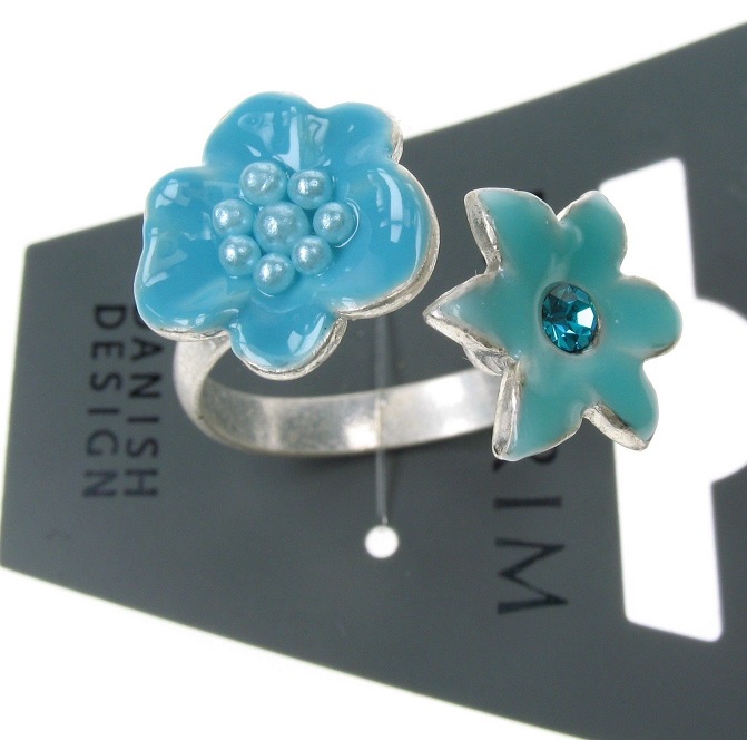 PILGRIM - Enchanted Flower - Small Design Ring - Aqua Blue/Silver Plate BNWT