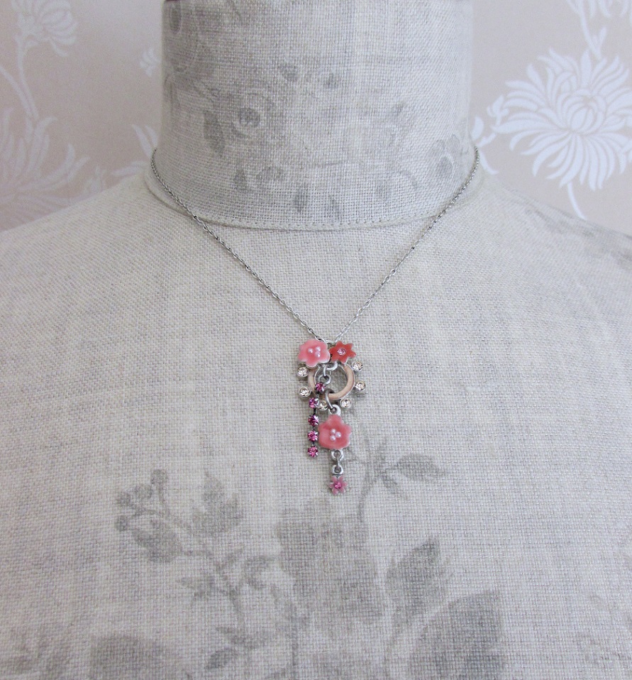 PILGRIM - Enchanted Flower - Single Pendant Necklace - Silver Plate/Pink BNWT