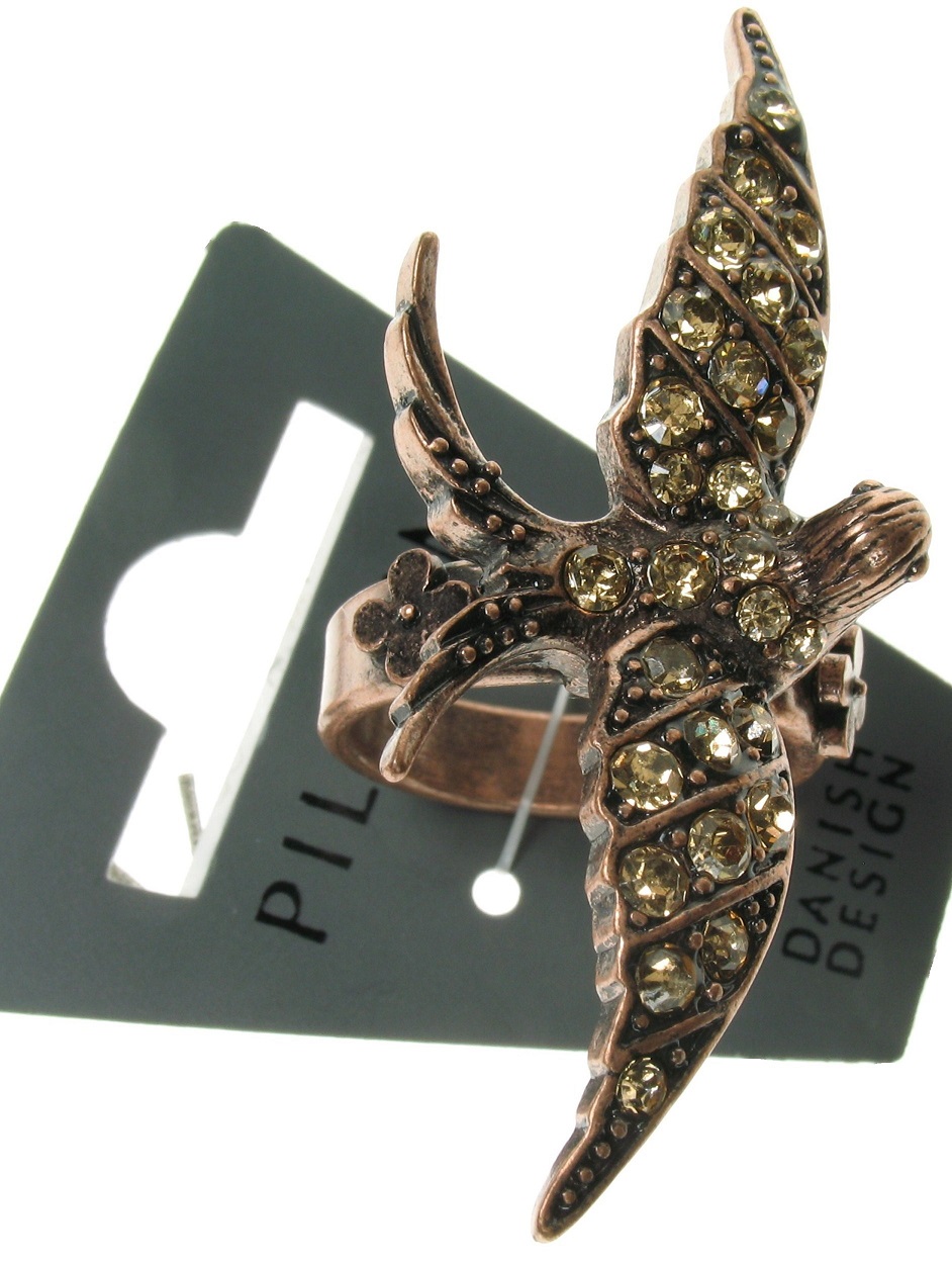 PILGRIM - Swallow & Flowers - Ring Oxidised Copper/Topaz BNWT
