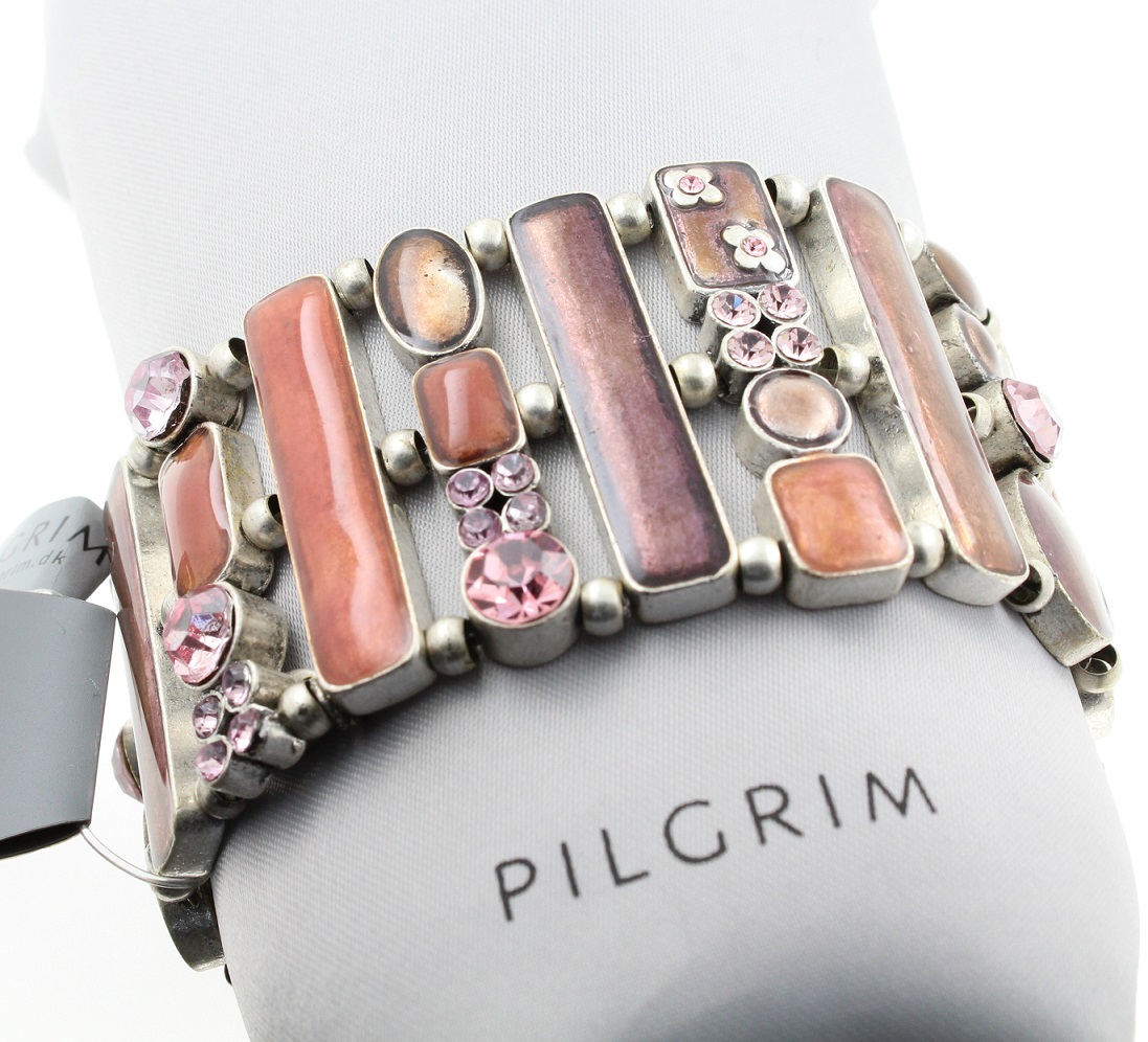 PILGRIM - Geo - Wide Bracelet - Oxidised Silver Plate/ Pinks & Purples BNWT