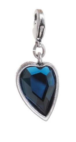 A & C - Faceted BLUE Crystal Heart Charm Silver Plate