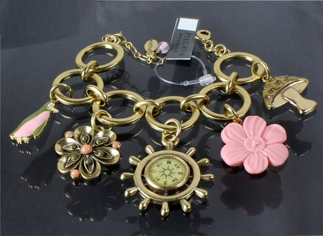 PILGRIM - Crazy - Charm Bracelet - Gold Plate/Pink BNWT
