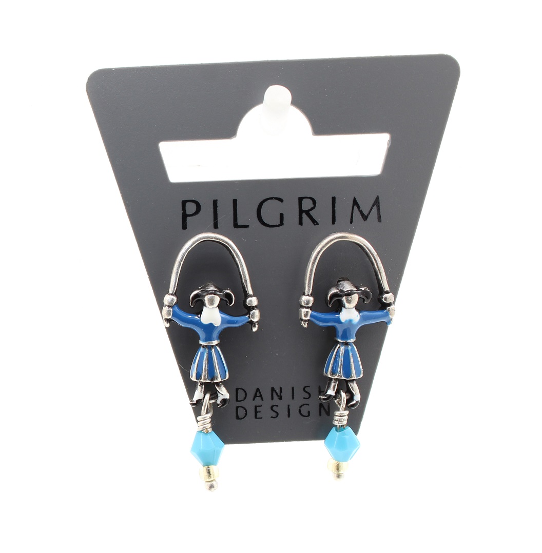 PILGRIM - Elements of Joy - Skipping Girl Earrings - Navy Blue/Silver Plate BNWT