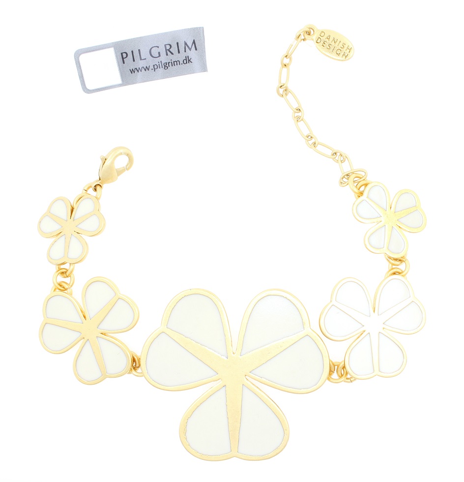 PILGRIM - Graphic Flower - Floral Row Bracelet - Gold Plate/Cream BNWT