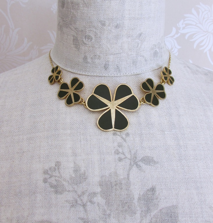 PILGRIM - Graphic Flower - Floral Row Necklace - Gold Plate/Khaki Green BNWT