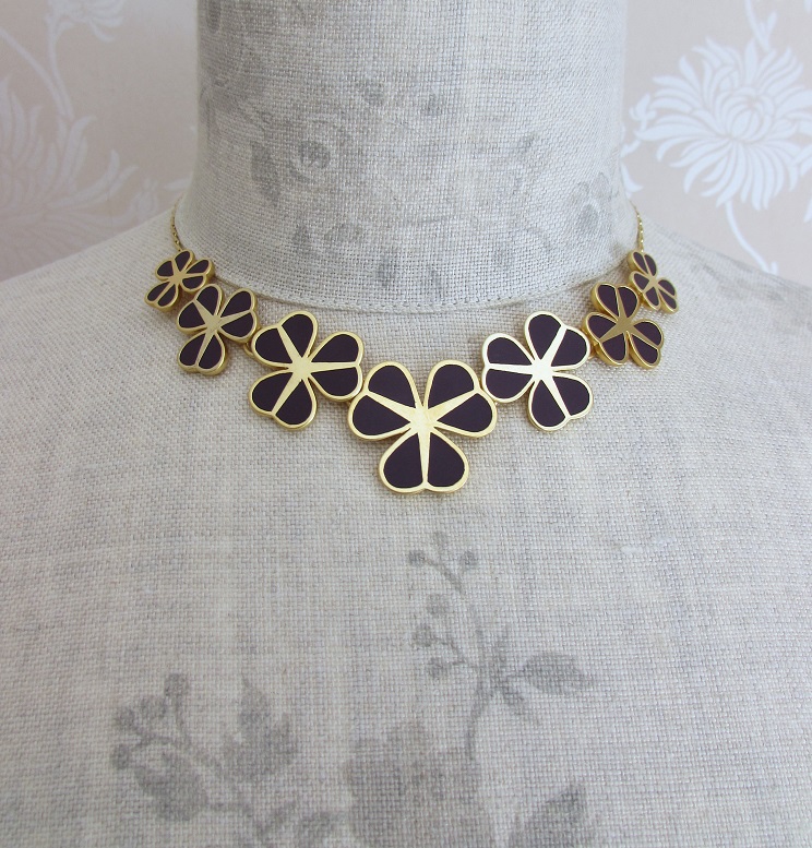 PILGRIM - Graphic Flower - Floral Row Necklace - Gold Plate/Purple BNWT