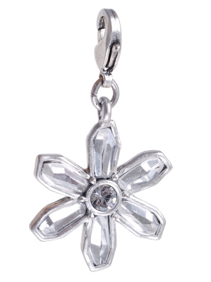 A & C - Beautiful Clear Crystal Petal Flower Clasp-on Charm Silver Plate