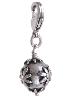 A & C - Raised Flowers Ball Clasp-On Charm Silver Plate