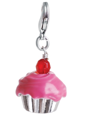 A & C 'Tea Party' Pink Icing Cup-Cake Charm Silver Plate