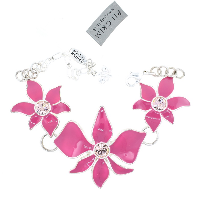 PILGRIM - Sweet Sensation Orchid Flower Bracelet - Silver/Pink BNWT