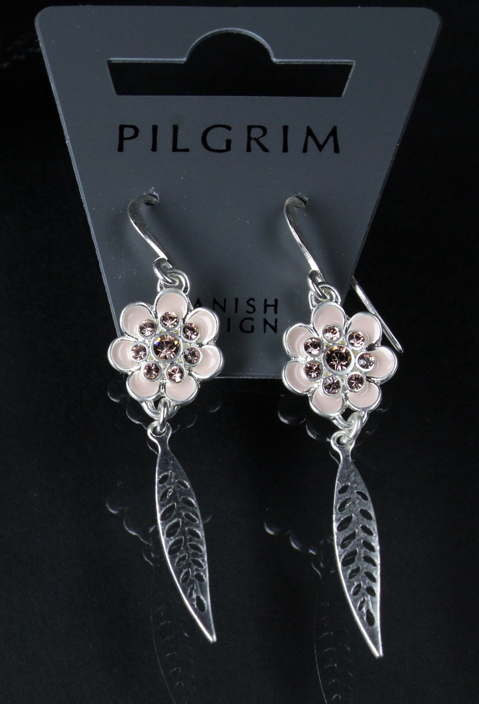 PILGRIM - Bohemian - Flower & Leaf Drop Earrings - Pink/Silver Plate BNWT