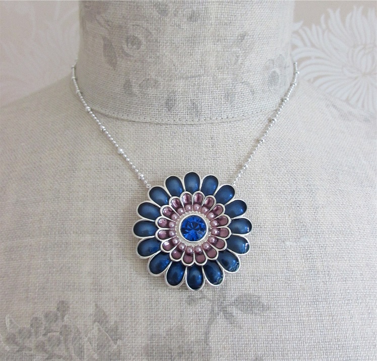 PILGRIM - Ethnic Celebration - Flower Necklace - Blue/Silver Plate BNWT