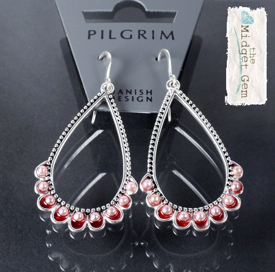PILGRIM - Ethnic Celebration - Tear-Drop Earrings - Red/Silver Plate BNWT