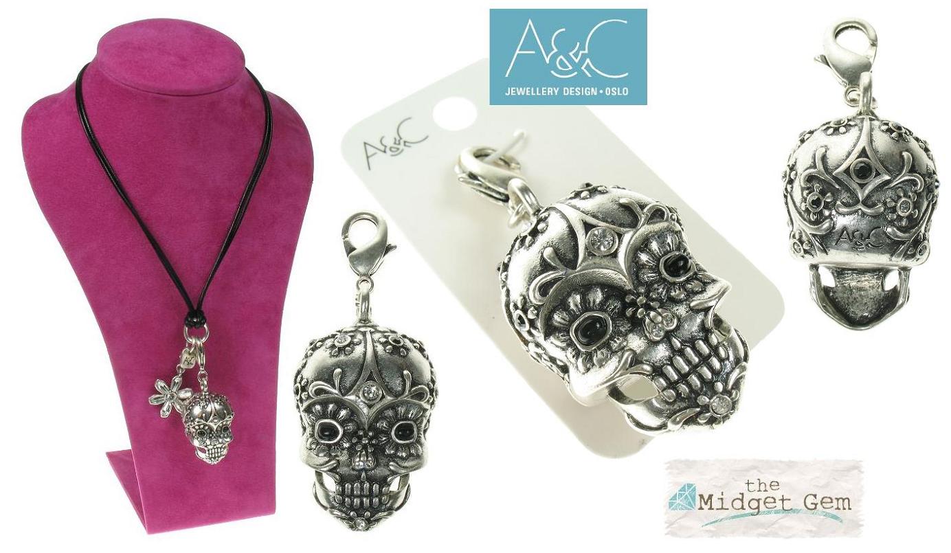 A & C - Large 'Day Of The Dead' Skull Clasp-On Charm Silver Plate