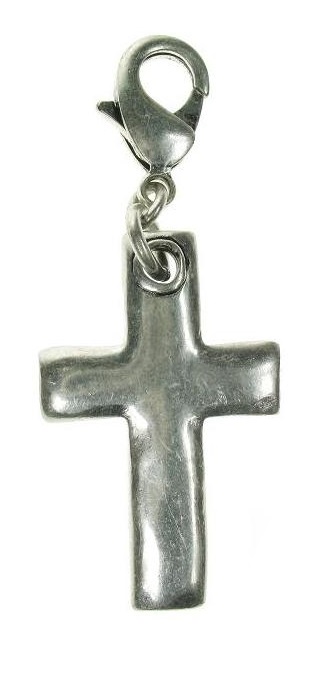 A & C - Chunky Beaten Effect Plain Cross Clasp-on Charm Silver Plate
