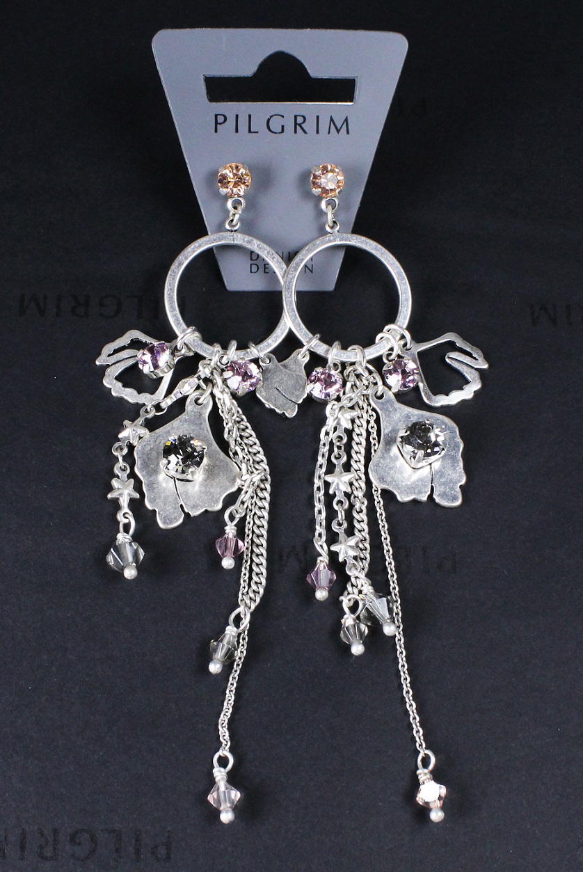 PILGRIM - Boho Nature - Charm & Bead Earrings - Silver/Pink BNWT