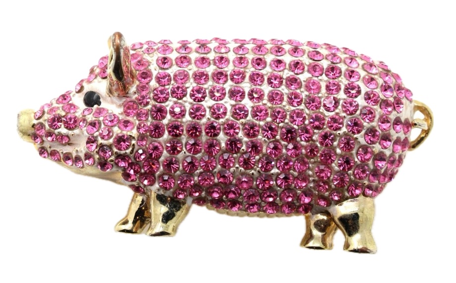 BUTLER & WILSON Crystal Brooch Pin Charming Pink Pig Gold & Matt Silver