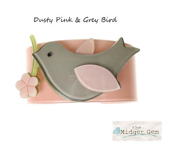 Bird & Flower Dusty Pink & Grey Wide Cuff - BIG BABY Bangle