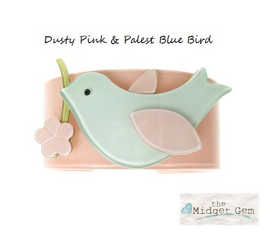Bird & Flower Dusty Pink & Blue Wide Cuff - BIG BABY Bangle