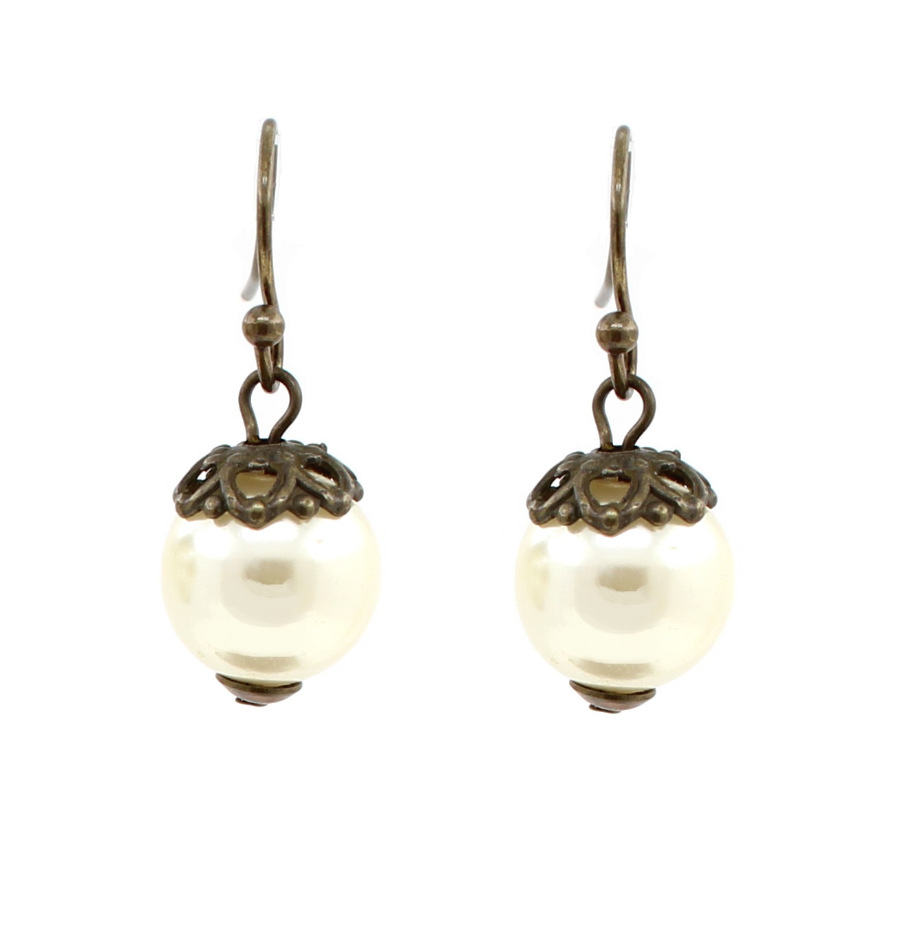 Lisbeth Dahl - Crystal Pearl Drop Earrings - Vintage Gold/Cream BNWT