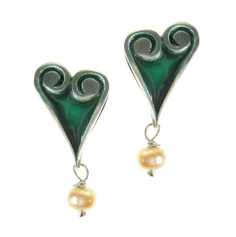 Silver Dream Green Enamel Heart Earrings