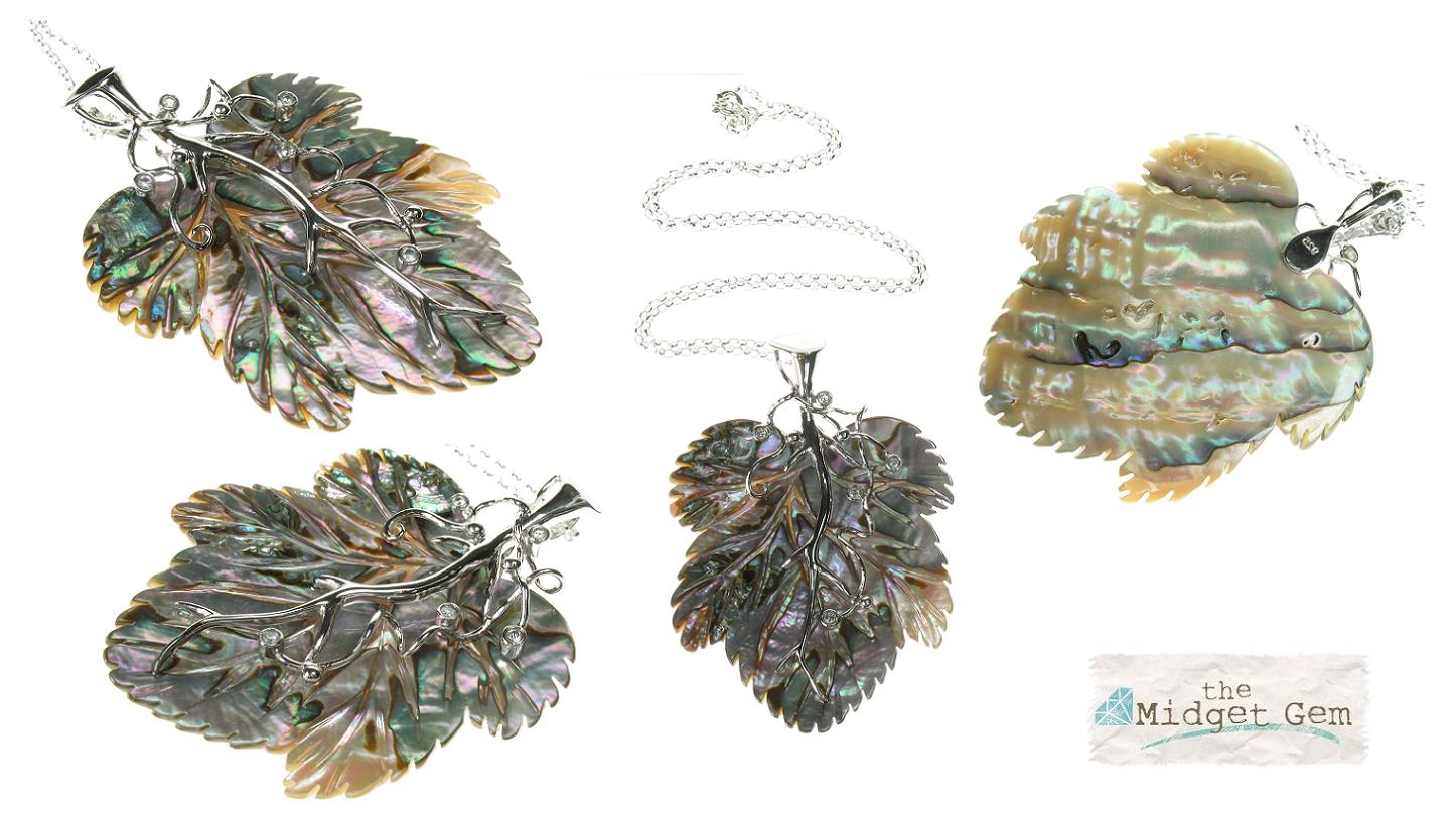 Abalone Leaf & Sterling Silver Pendant Necklace
