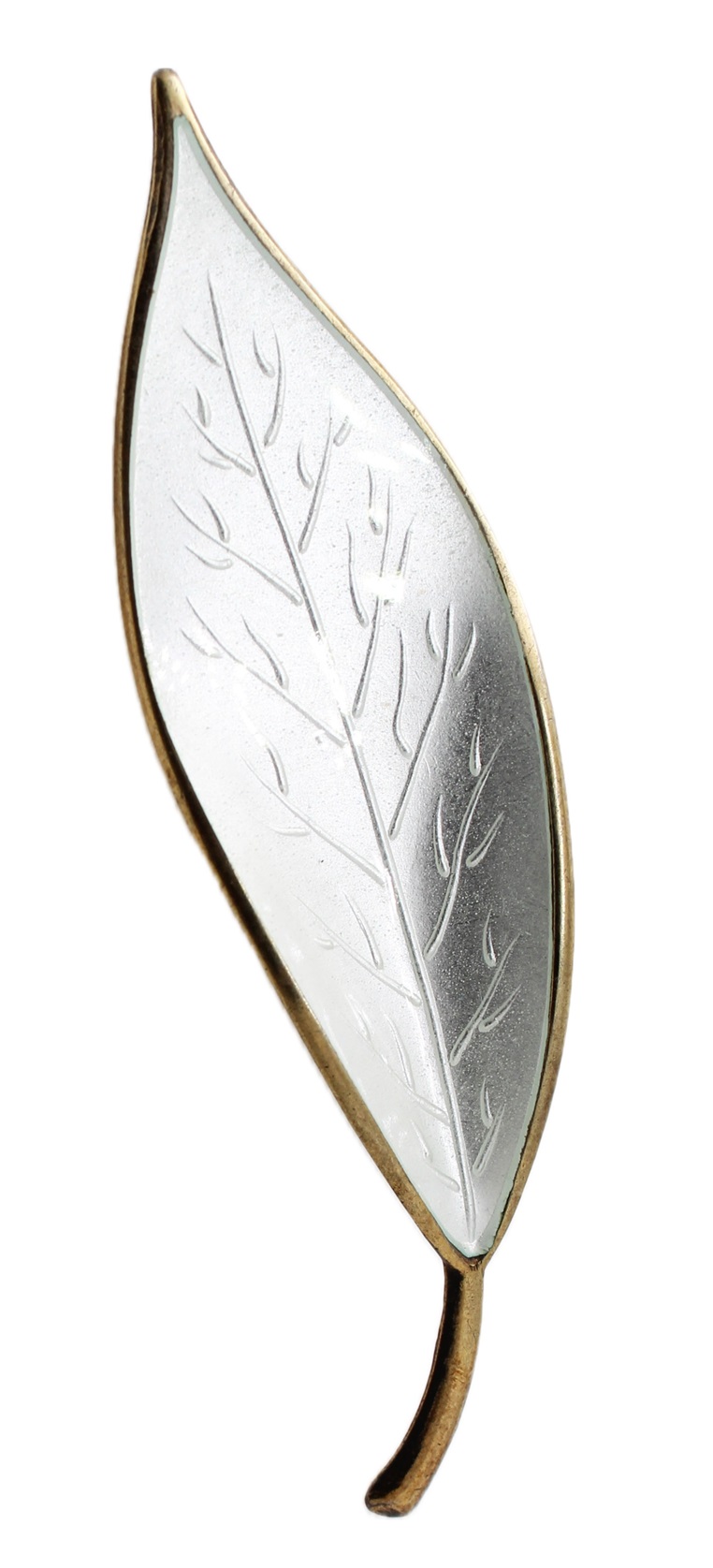 Silver & White Enamel Leaf Brooch David Andersen - Designer  Willy Winnaess - NORWAY