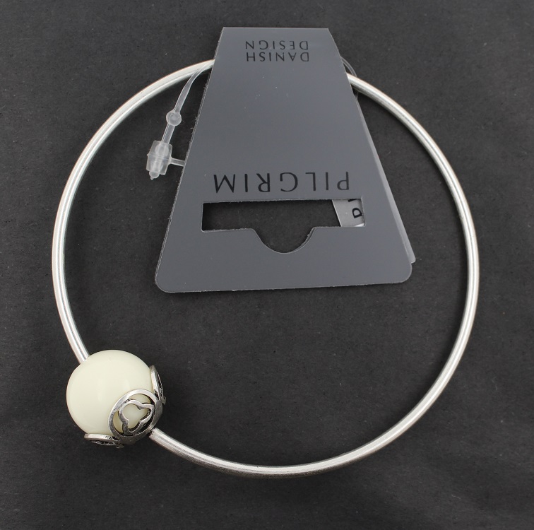 PILGRIM - Ball with a Twist - Bangle - Oxidised silver Plate/White BNWT