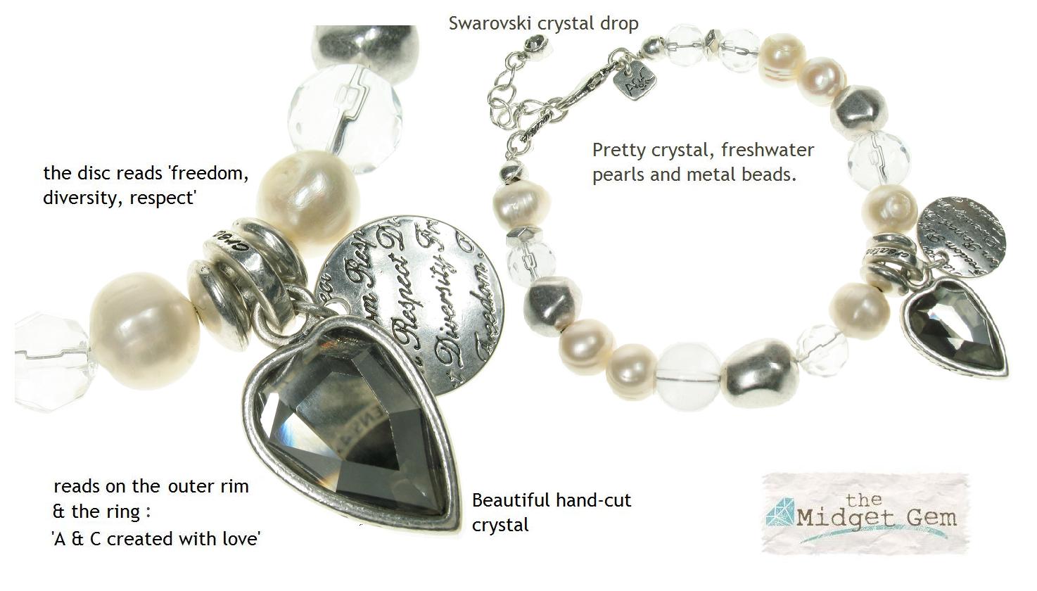 Silver Faceted Crystal Heart Bracelet By A & C