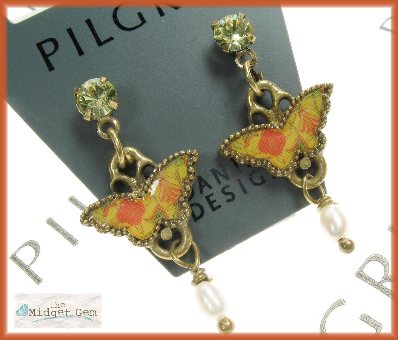 PILGRIM - Butterflies - Charm Earrings - Yellow/Orange/Gold BNWT