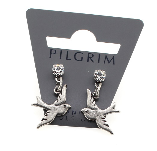 PILGRIM - Cameo Birds - Bird Drop Earrings - Silver/Clear BNWT