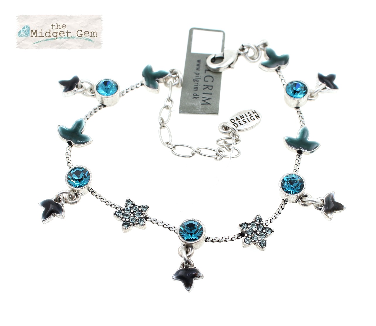 PILGRIM - Circle Line - Simple Star & Leaf Bracelet - Silver/Blue BNWT