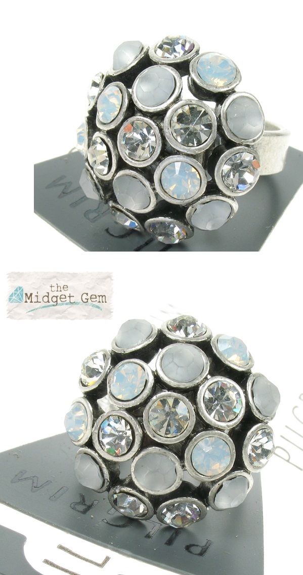 PILGRIM - Crystal Globes - Cushion Ring - Oxidised Silver Plate/White BNWT