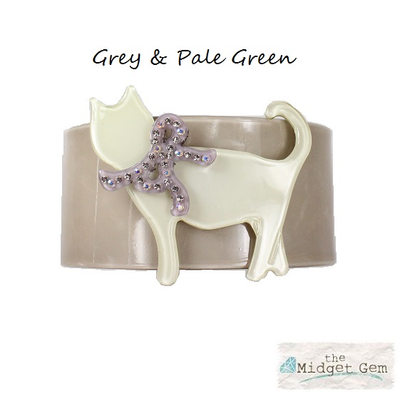 Sophisticated Grey & Pale Green Cat Cuff - BIG BABY Bangle